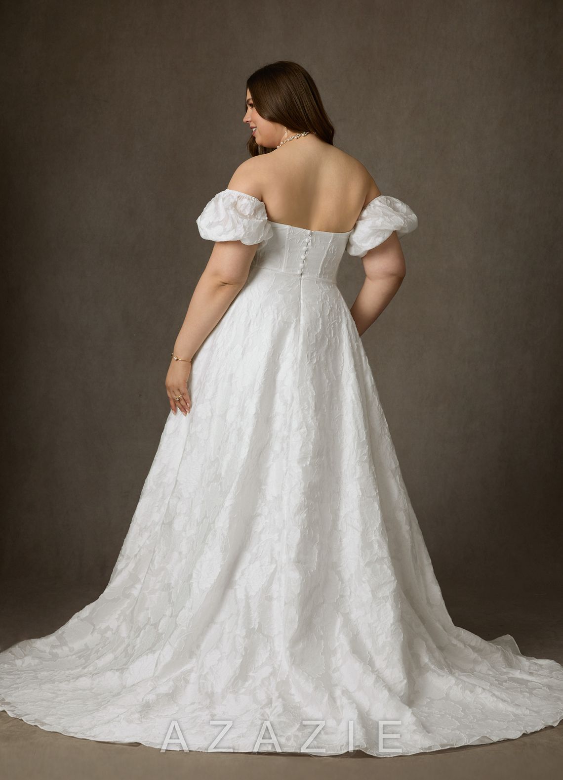 Azazie Gladiola Diamond White Ball-Gown Sweetheart Neckline Floral Burnout Jacquard Dress diamond_white