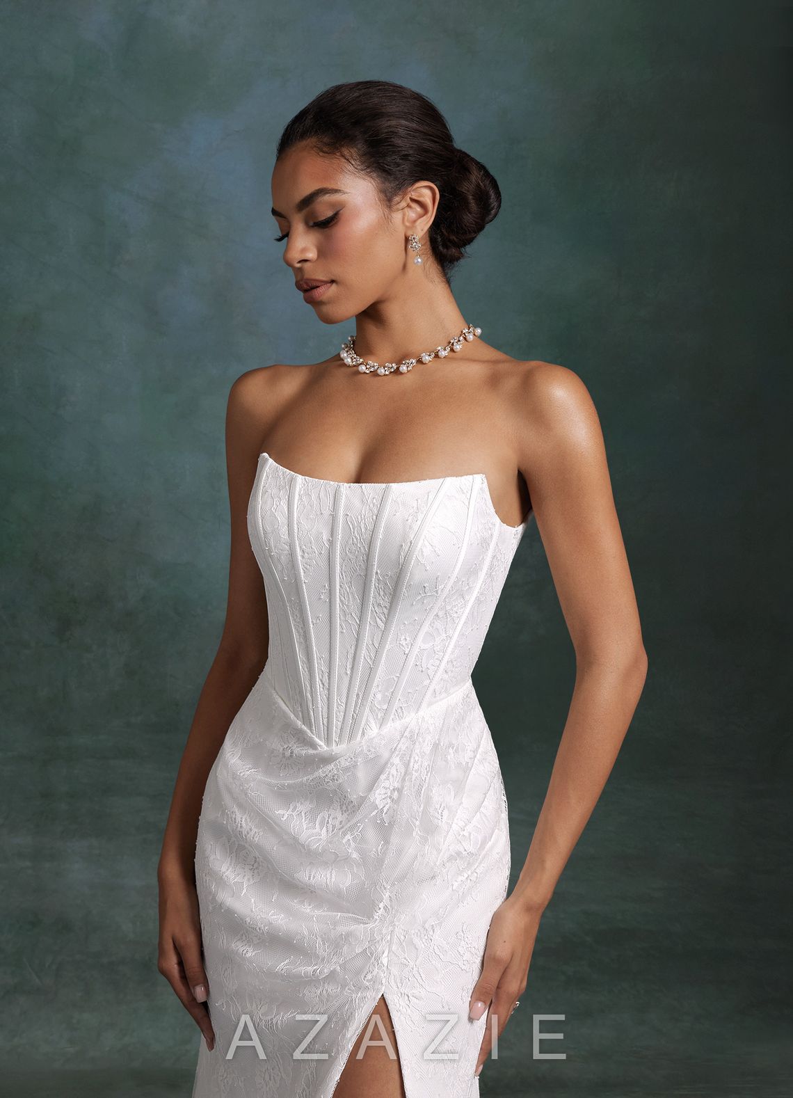 Azazie Zelda Diamond White Mermaid Side Slit Lace Dress diamond_white