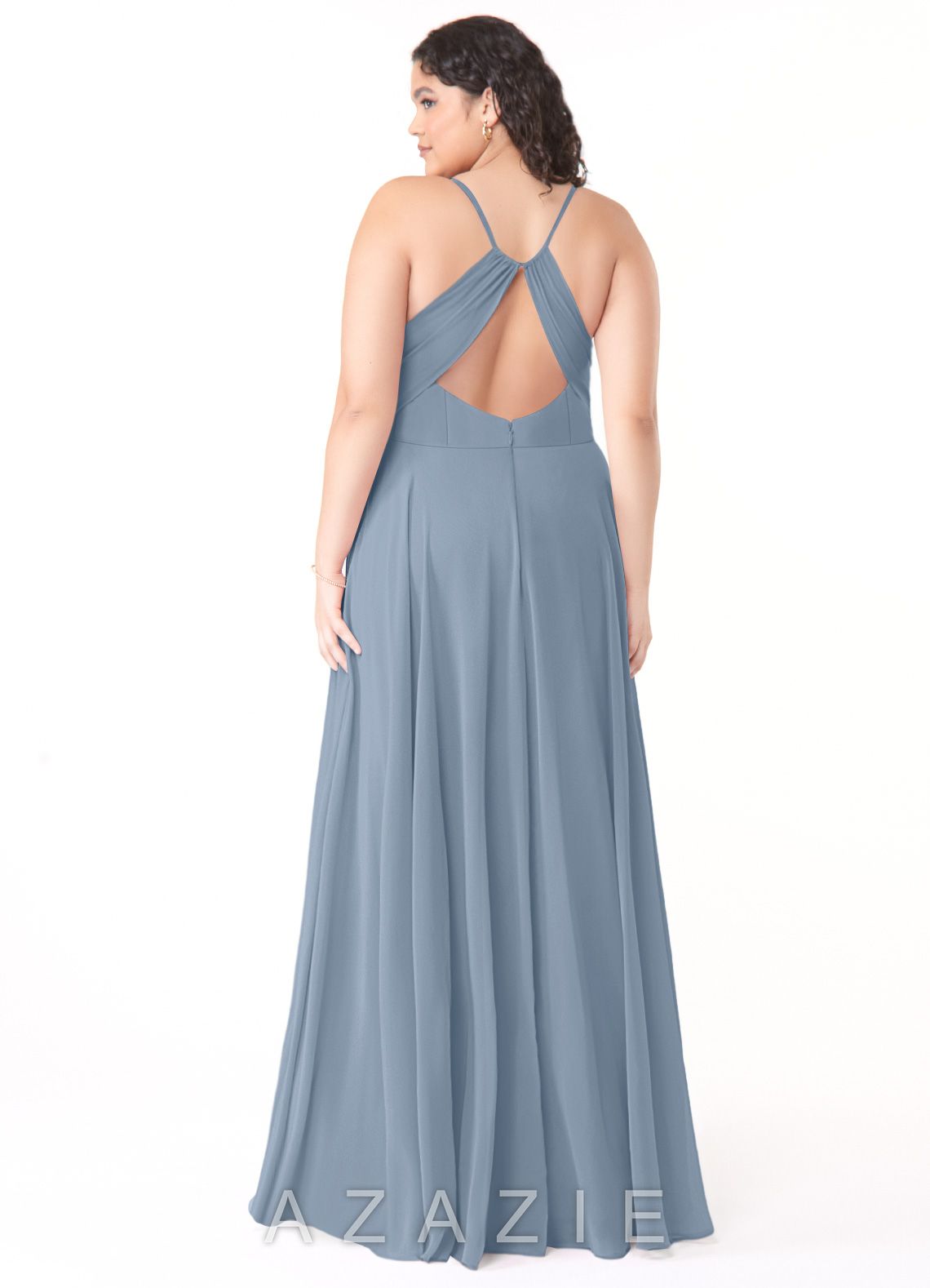 Azazie Avelina Dusty Blue A-Line V-Neck Pleated Chiffon Dress dusty_blue