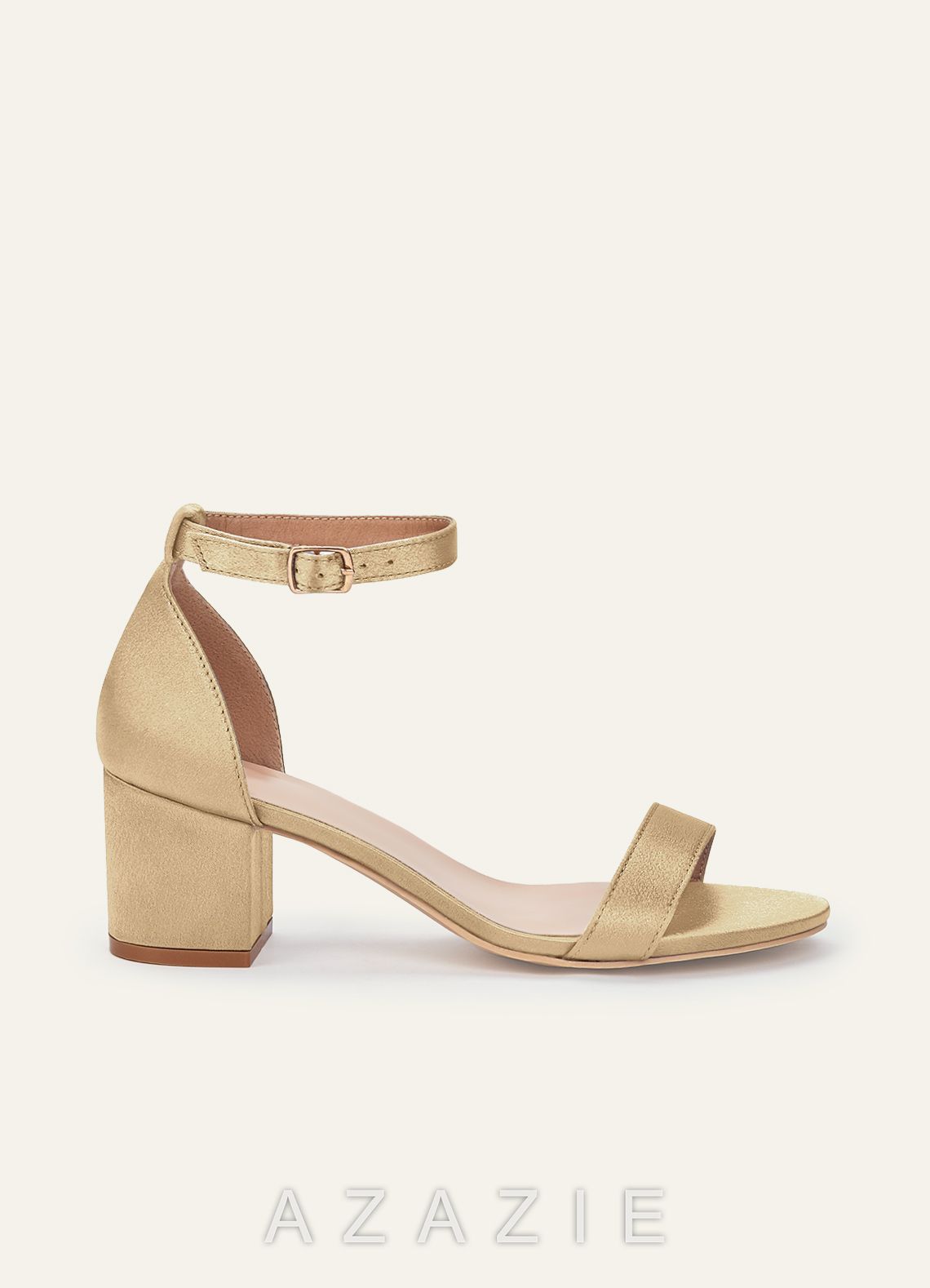 Matching Color Metallic Satin One Strap Buckle Block Heel Sandals