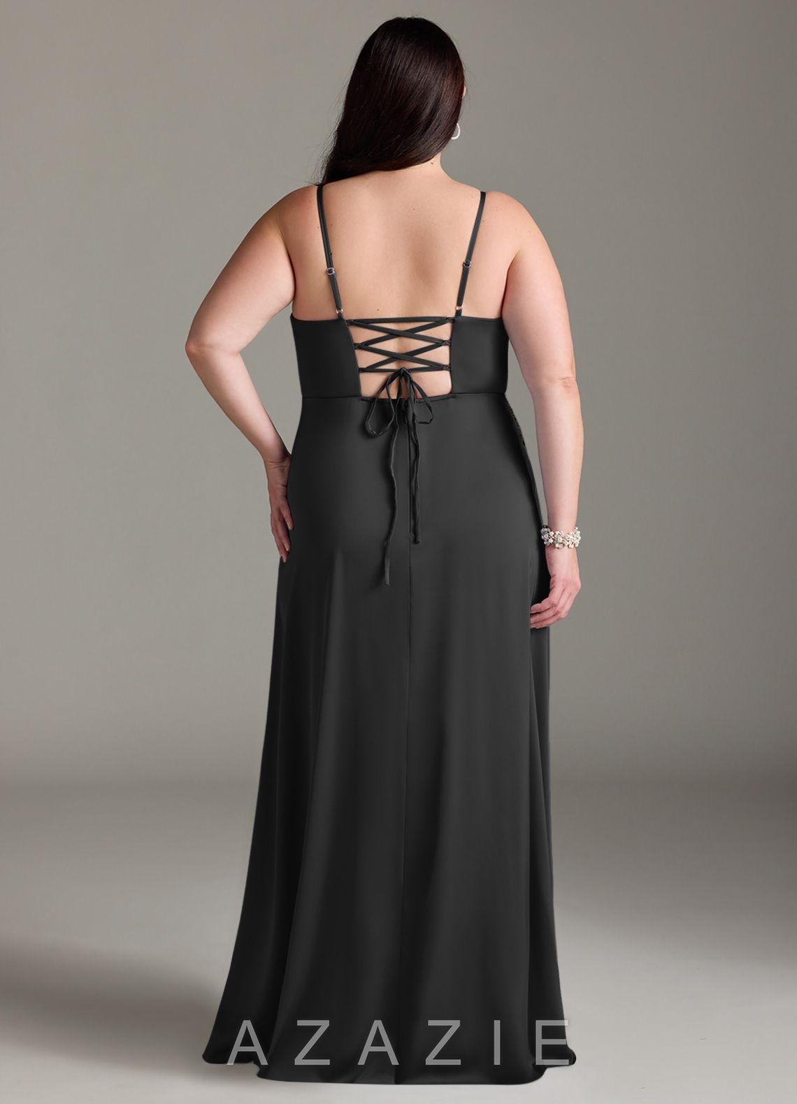 Azazie Marchella Black A-Line Corset Stretch Satin Dress black