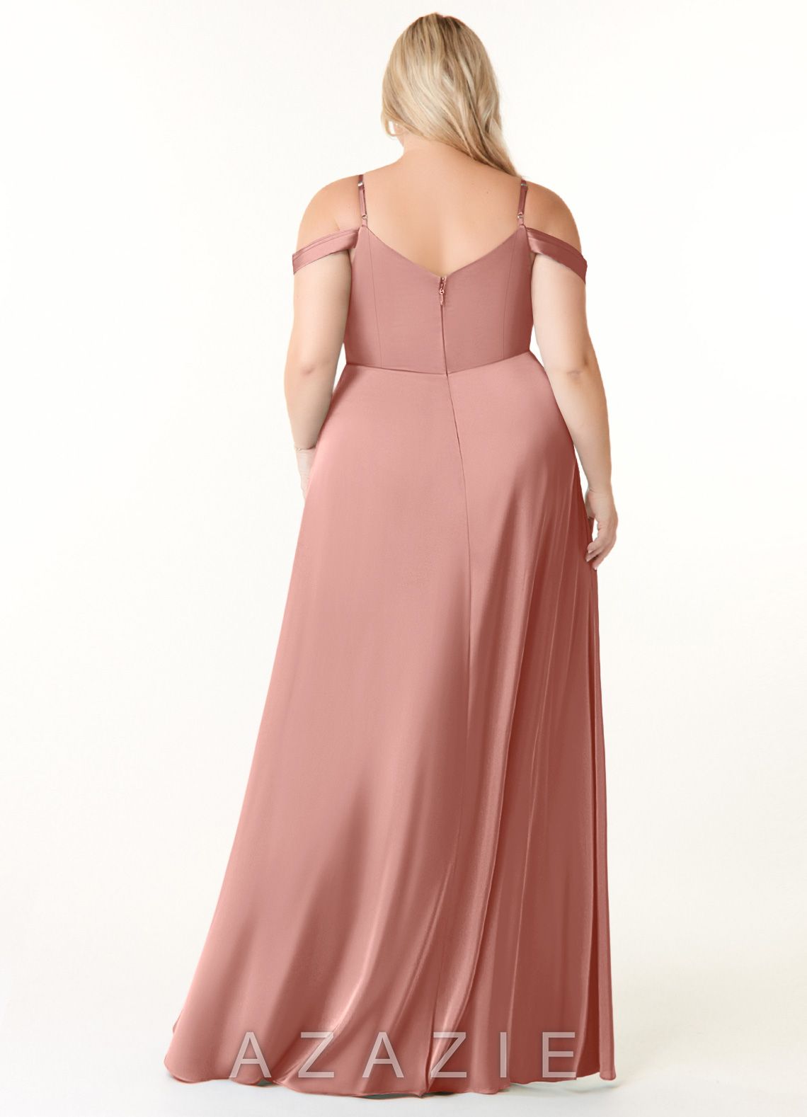 Azazie Ocean Rosette A-Line V-Neck Pleated Stretch Satin Dress rosette