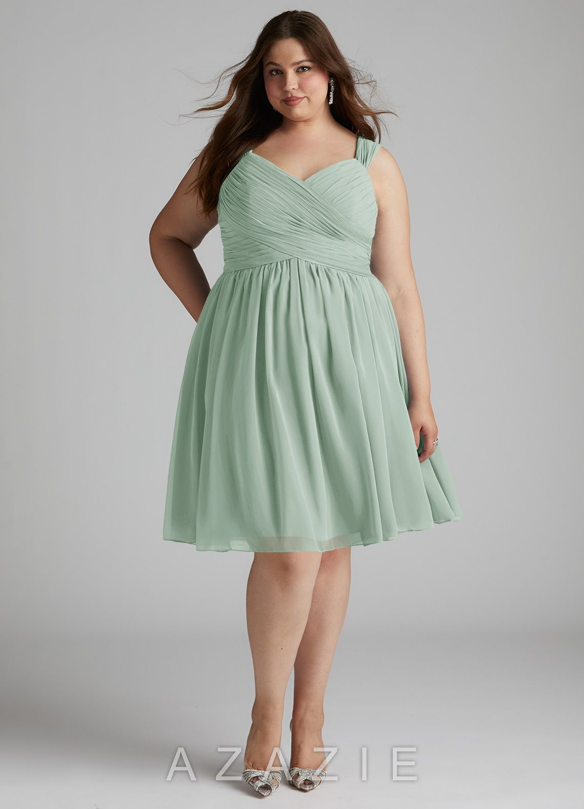 Azazie Angie Agave A-Line Corset Chiffon Dress agave