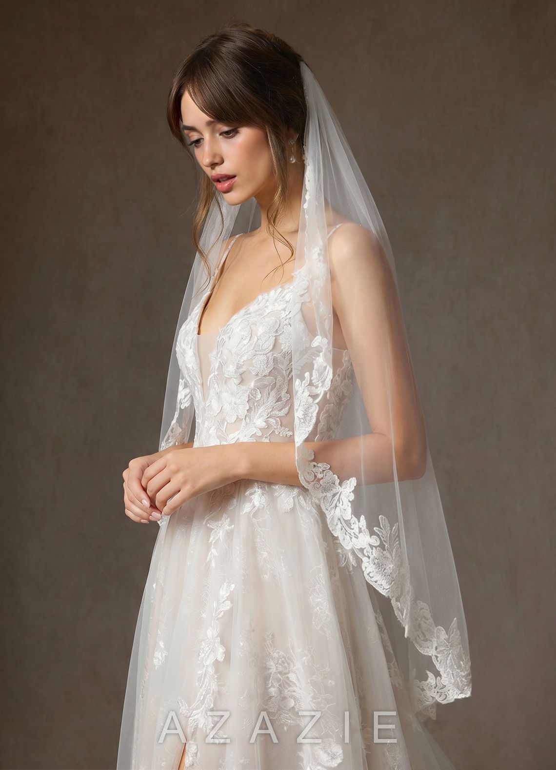 Cora Eileen Lace Floral Applique Fingertip Veil  diamond_white