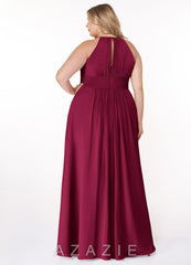 Azazie Bonnie Burgundy A-Line Keyhole Ruched Chiffon Dress burgundy
