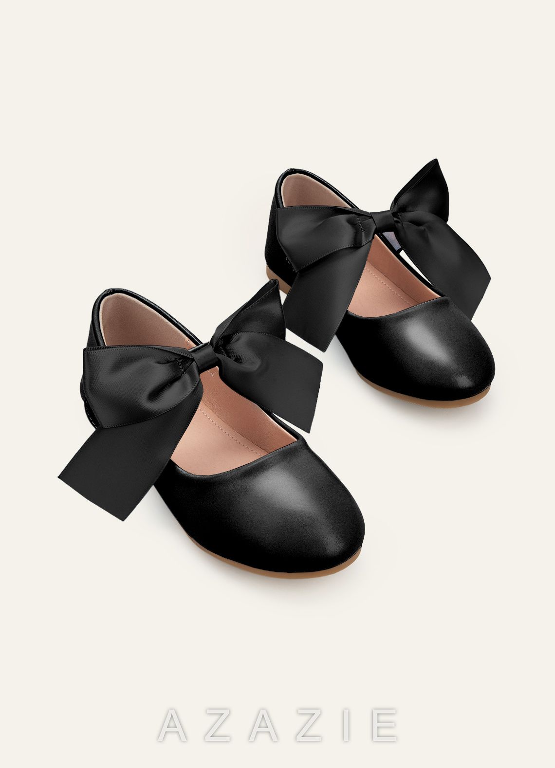 Satin Bow Mary Jane Girls' Flat Shoes  black