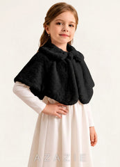 Flower Girl Faux Fur Collared Cape  black