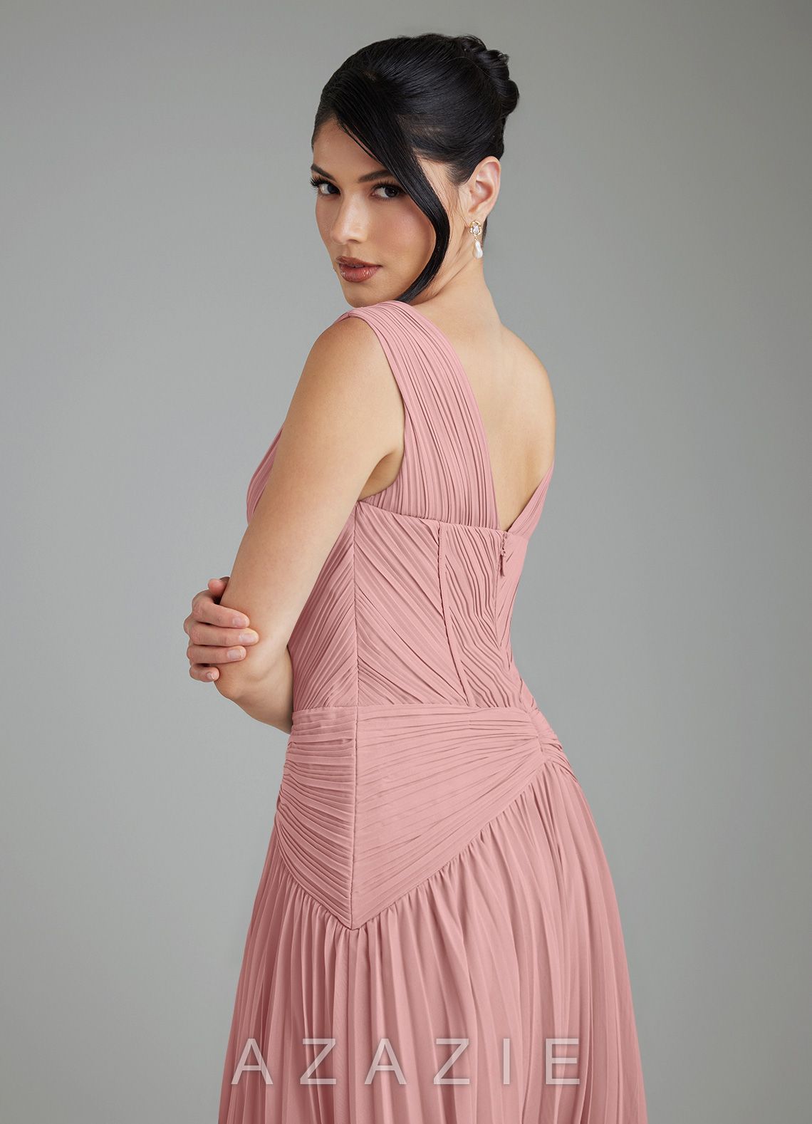 Azazie Kima Dusty Rose A-Line Pleated Chiffon Dress dusty_rose