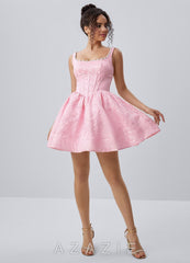 Phinsera Pink Jacquard Corset Lace-up Back Mini Dress