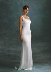 Azazie Galina Diamond White Mermaid Square Neckline Stretch Satin Dress diamond_white