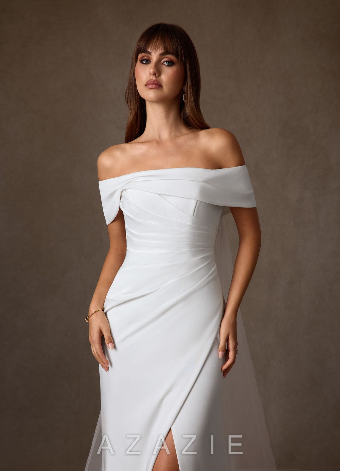 Azazie Chandler Diamond White Sheath Crepe Back Satin Dress diamond_white