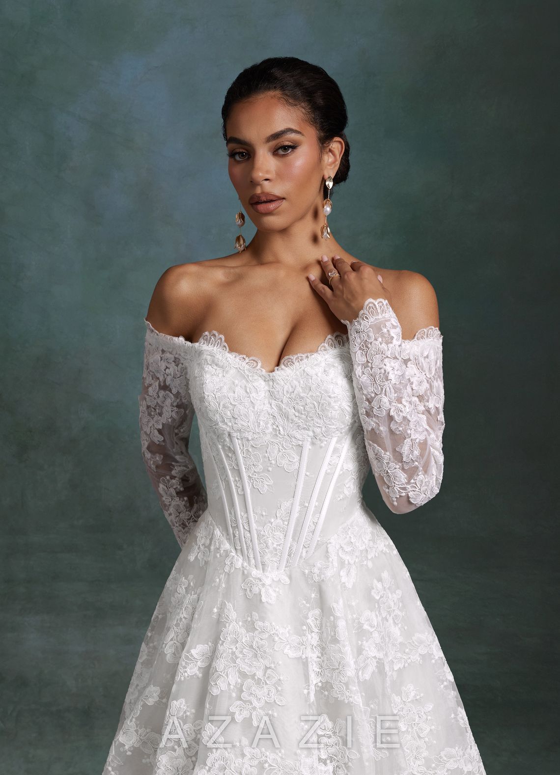Azazie Skylar Diamond White A-Line Sweetheart Neckline Lace Dress diamond_white