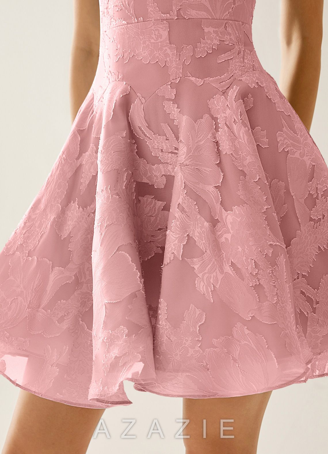 Stamsia Coral Pink Jacquard Ball Gowns Mini Dress