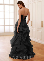Christabelle Black Sweetheart Ruffled Chiffon Dress