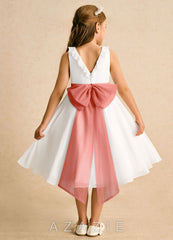 Azazie Dani Ivory Salmon Pink A-Line Bow Chiffon Dress ivory/salmon_pink