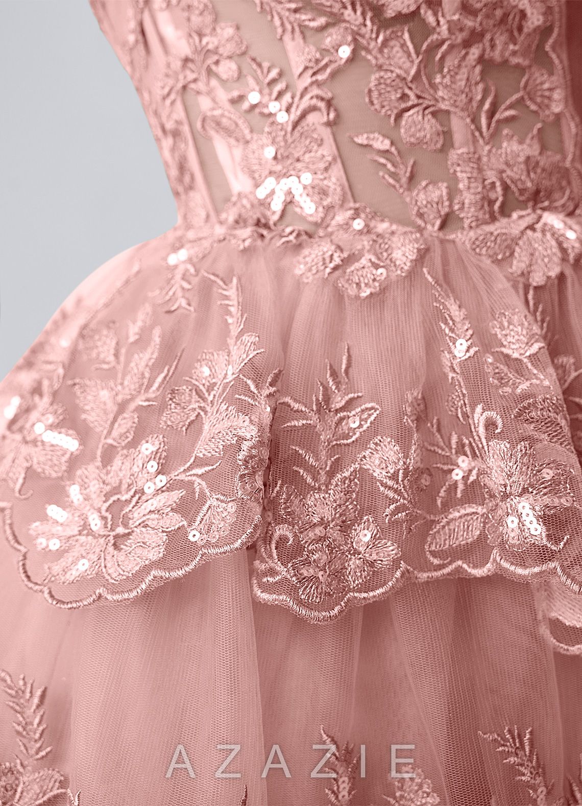 Liaorde Blush Taupe Ruffles Sequins A Line Mini Dress