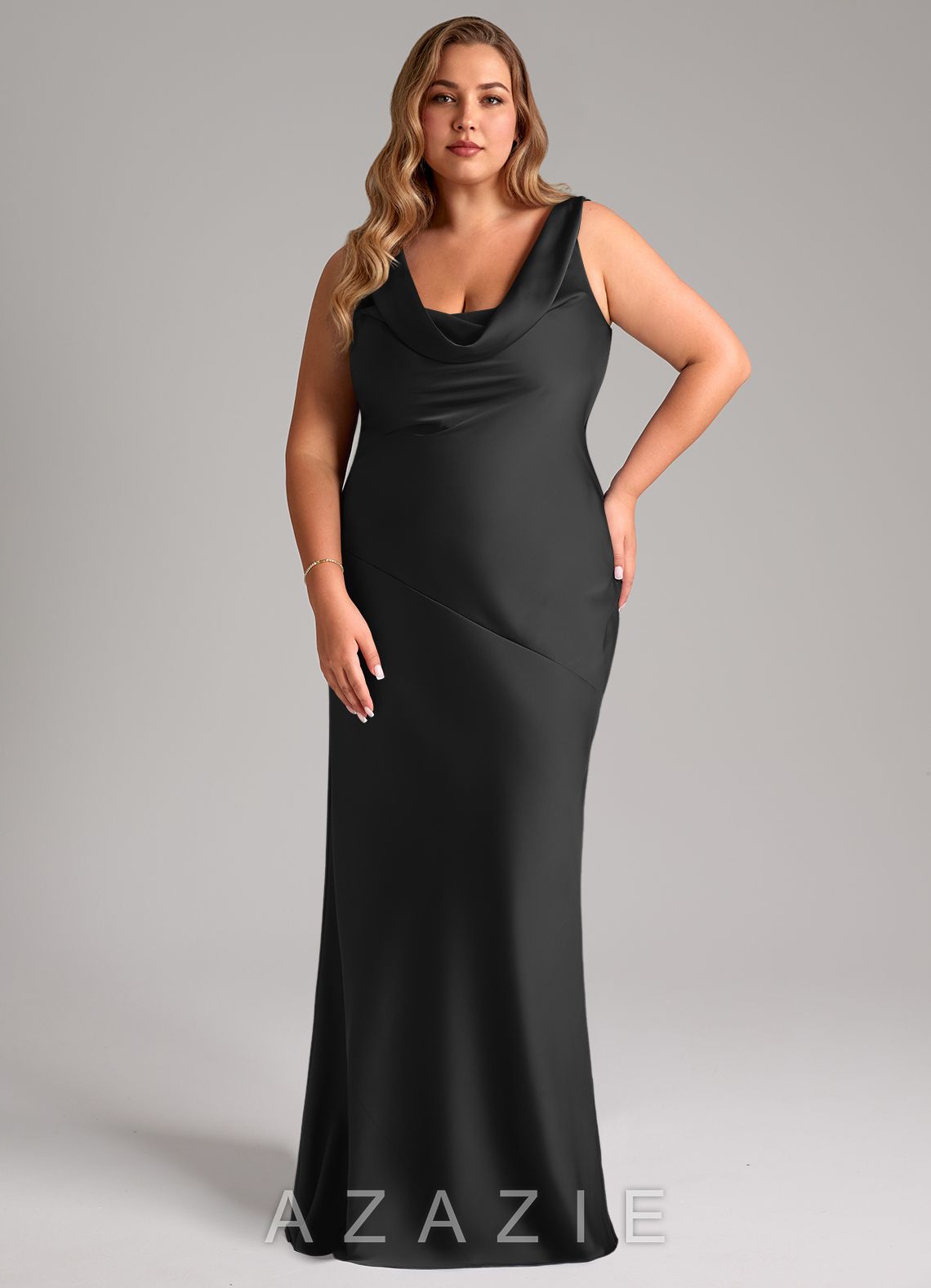 Azazie Rylina Black Mermaid Stretch Satin Dress black