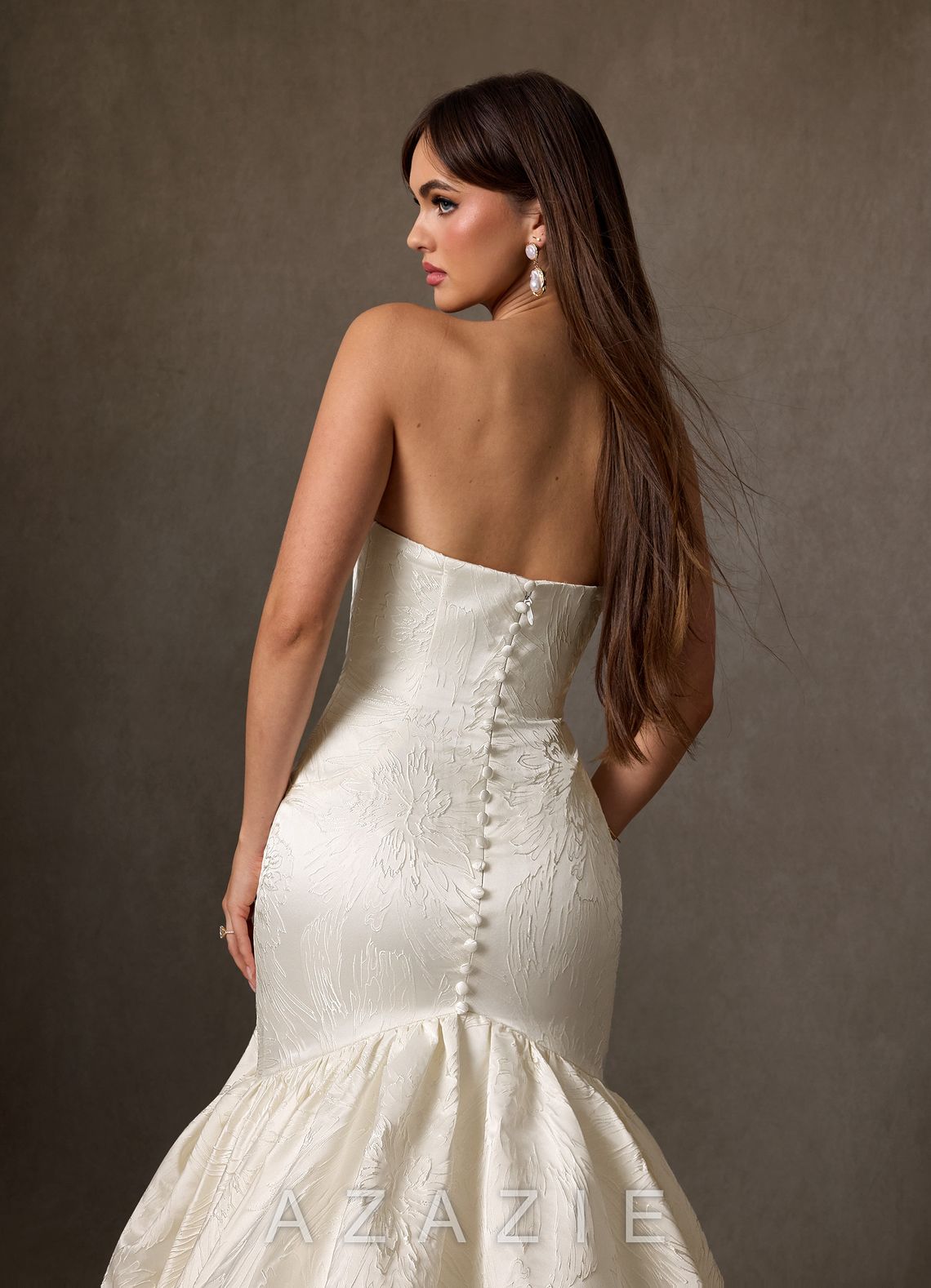 Azazie Quinta Antique White Mermaid Strapless Floral Jacquard Dress antique_white
