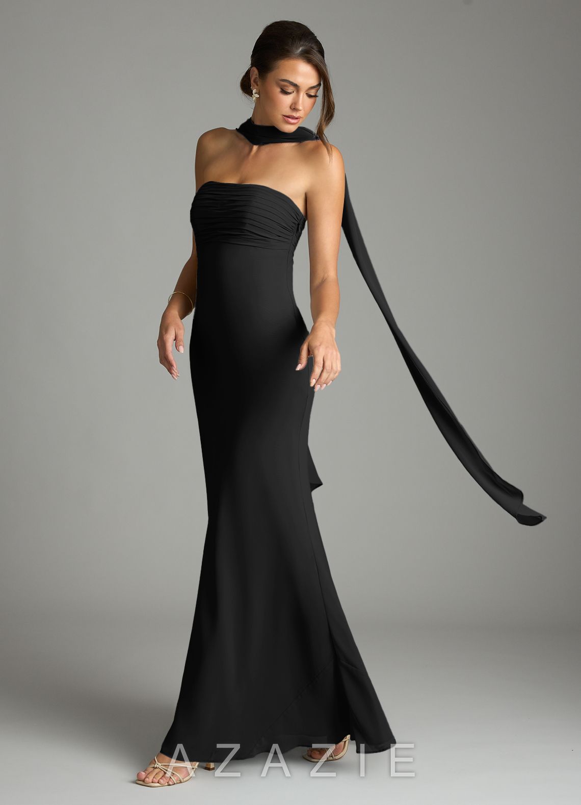 Azazie Saylor Black Mermaid Strapless Chiffon Dress black