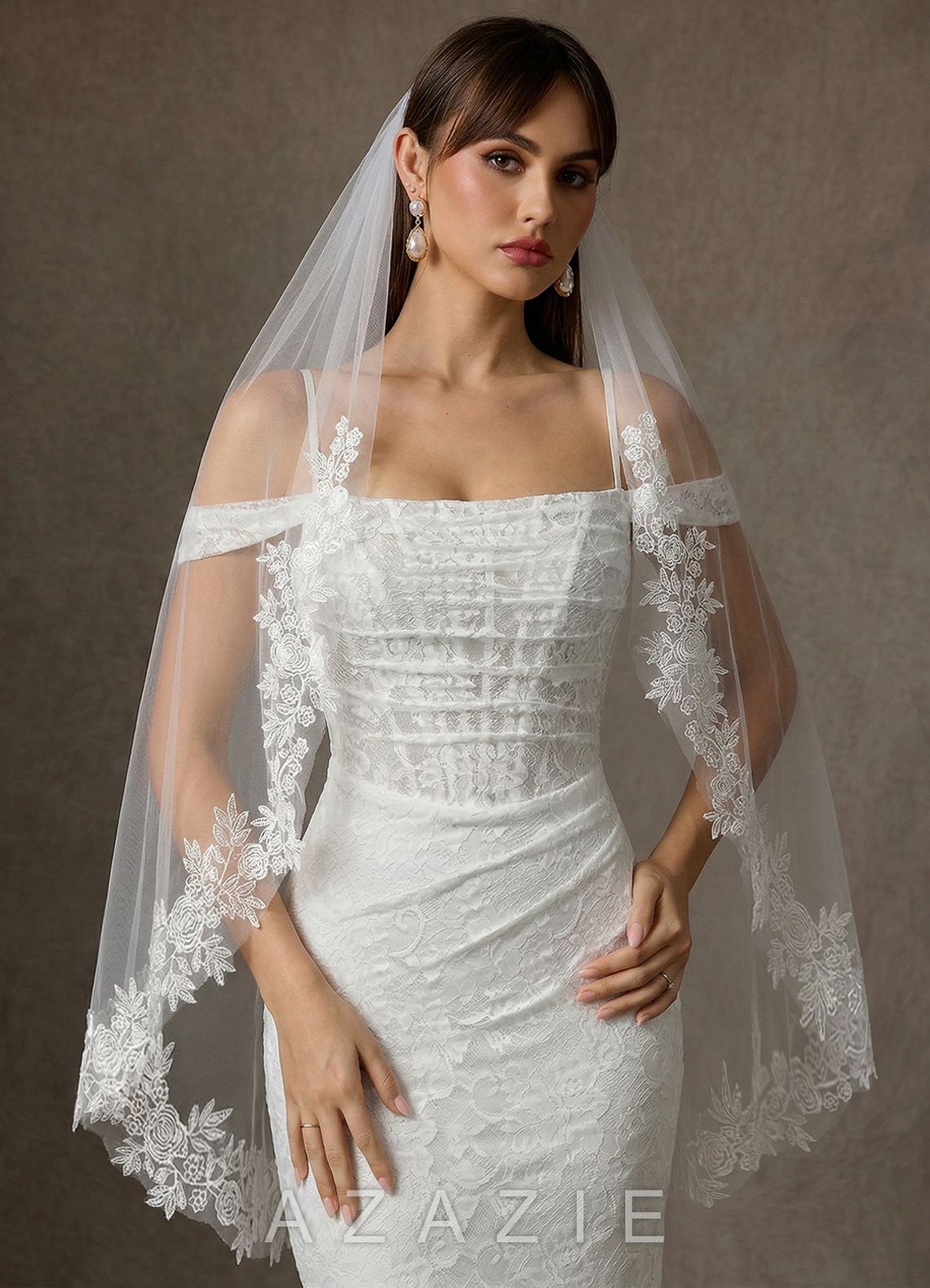 Grace Floral Lace Fingertip Veil  diamond_white
