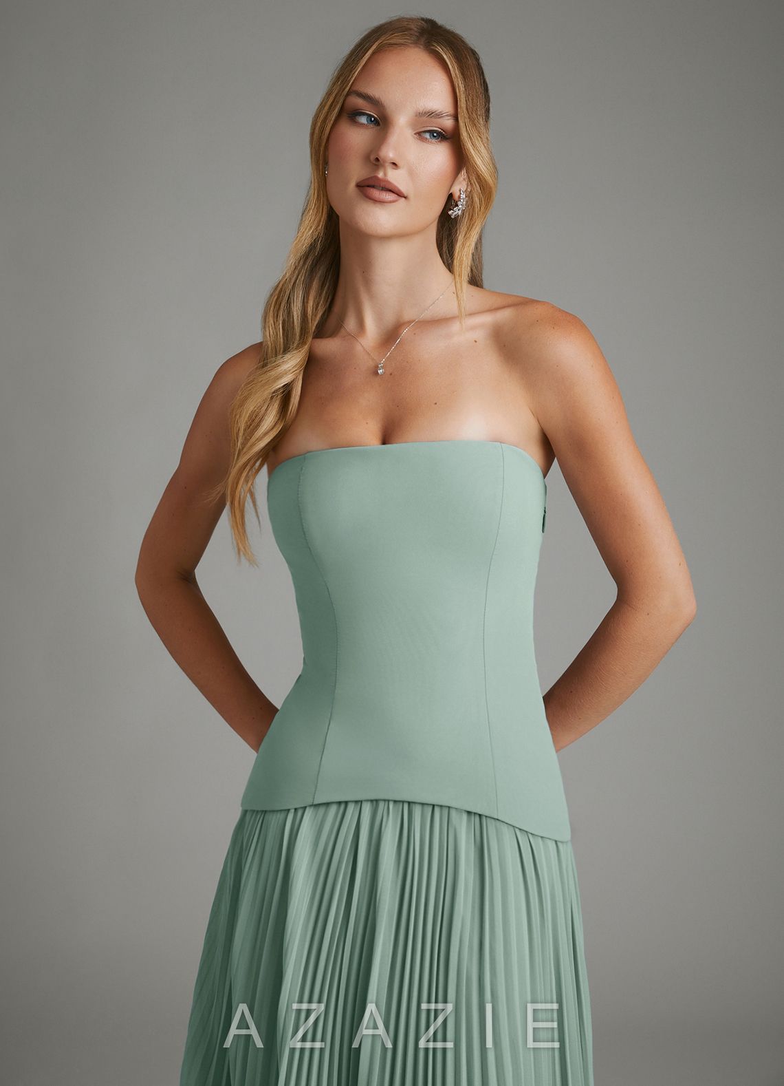 Azazie Alex Agave A-Line Corset Chiffon Dress agave