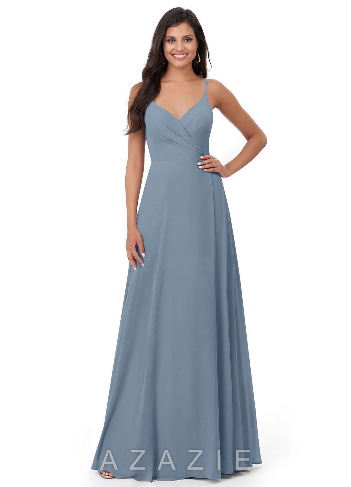 Azazie Lennon Dusty Blue A-Line Lace Chiffon Dress dusty_blue