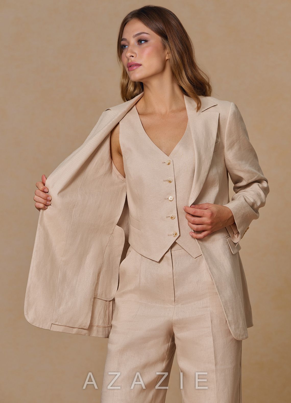 Belicia Tan 100% Linen Blazer