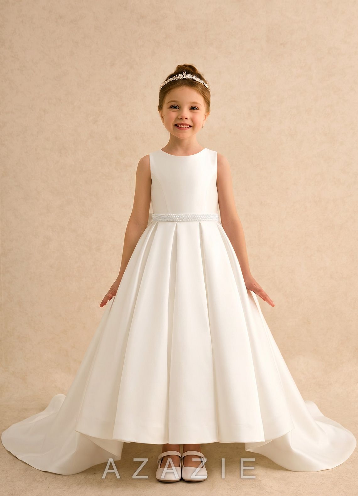 Azazie Ophelia Ivory Ball-Gown Bow Mikado Dress ivory