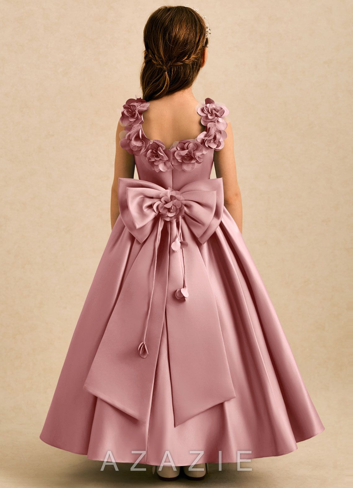 Azazie Eden Dusty Rose Ball-Gown Pleated Matte Satin Dress