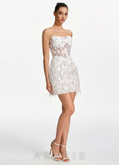 Madison White Strapless Mesh Corset Fringe Mini Dress