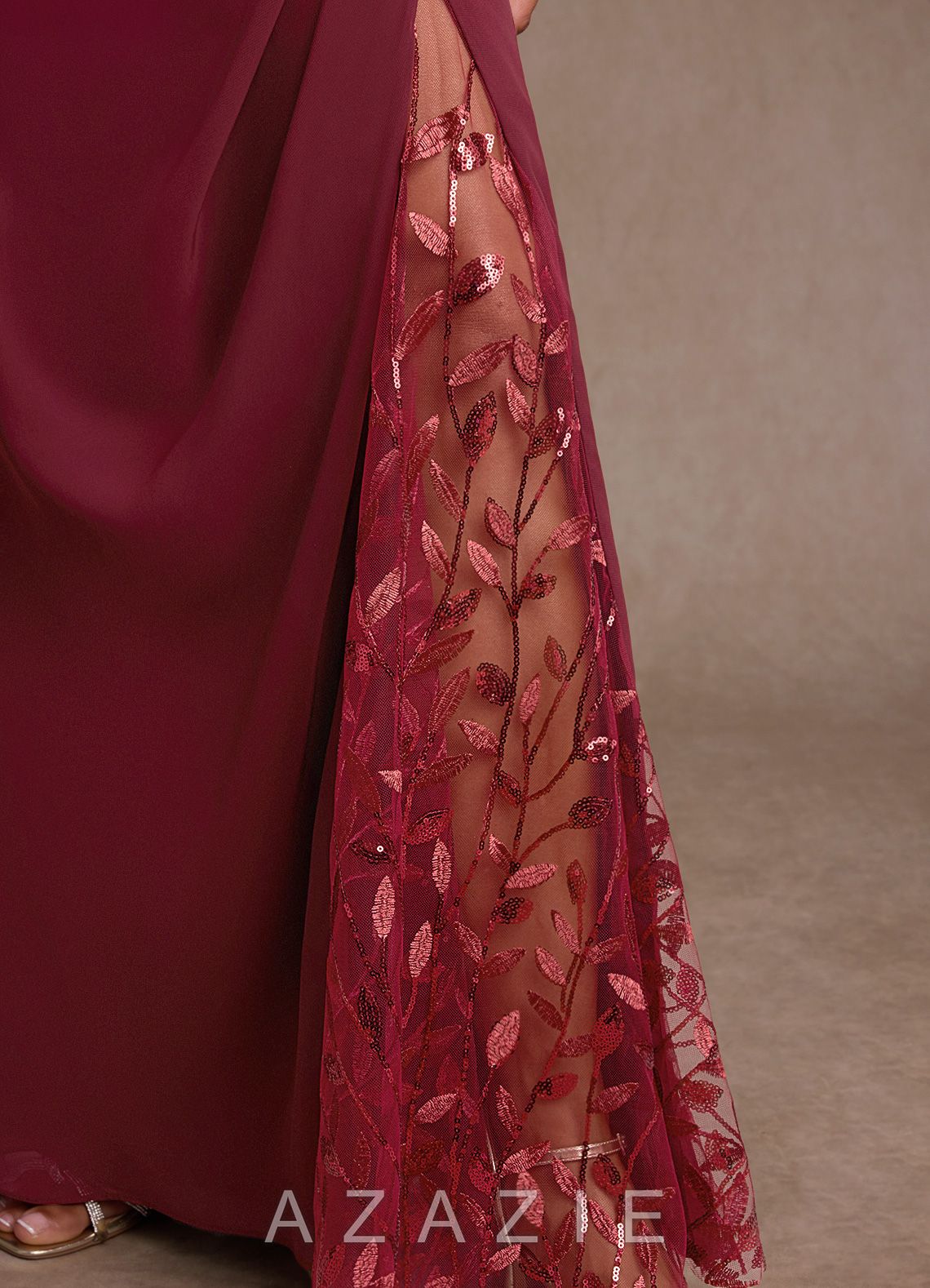 Azazie Betania Burgundy Mermaid Sequins Chiffon Dress burgundy
