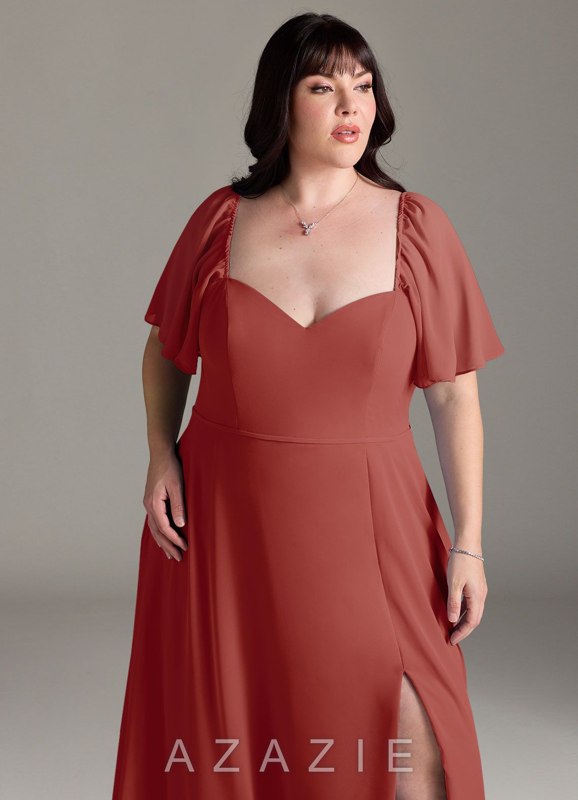 Azazie Chloe Terracotta A-Line Sweetheart Neckline Chiffon Dress terracotta