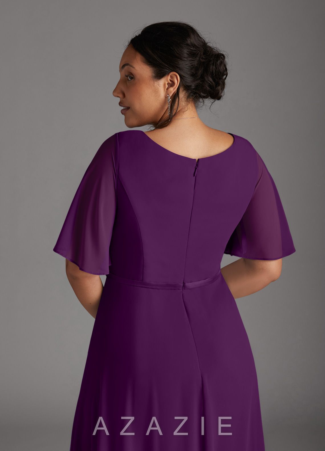 Azazie Tricia Grape A-Line V-Neck Pleated Chiffon Dress grape