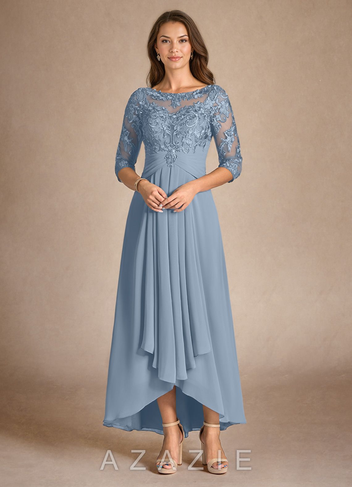 Azazie Marietta Dusty Blue A-Line Lace Dress dusty_blue