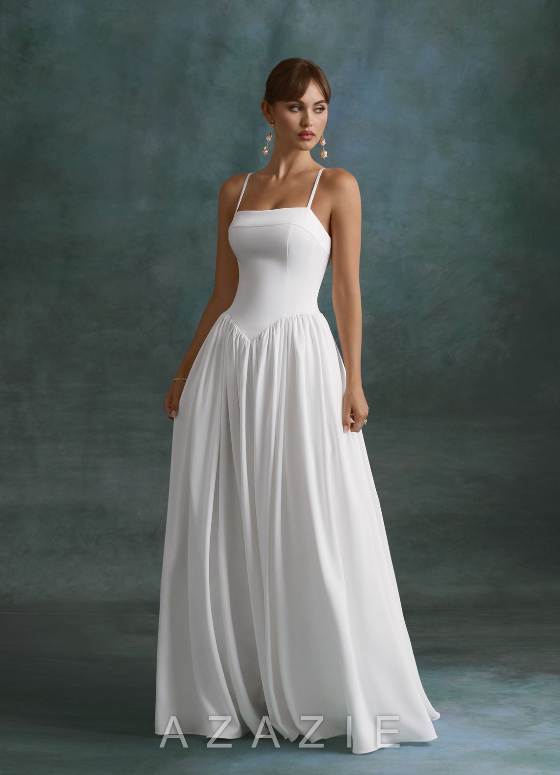 Azazie Gayle Diamond White A-Line Strapless Crepe Back Satin Dress diamond_white
