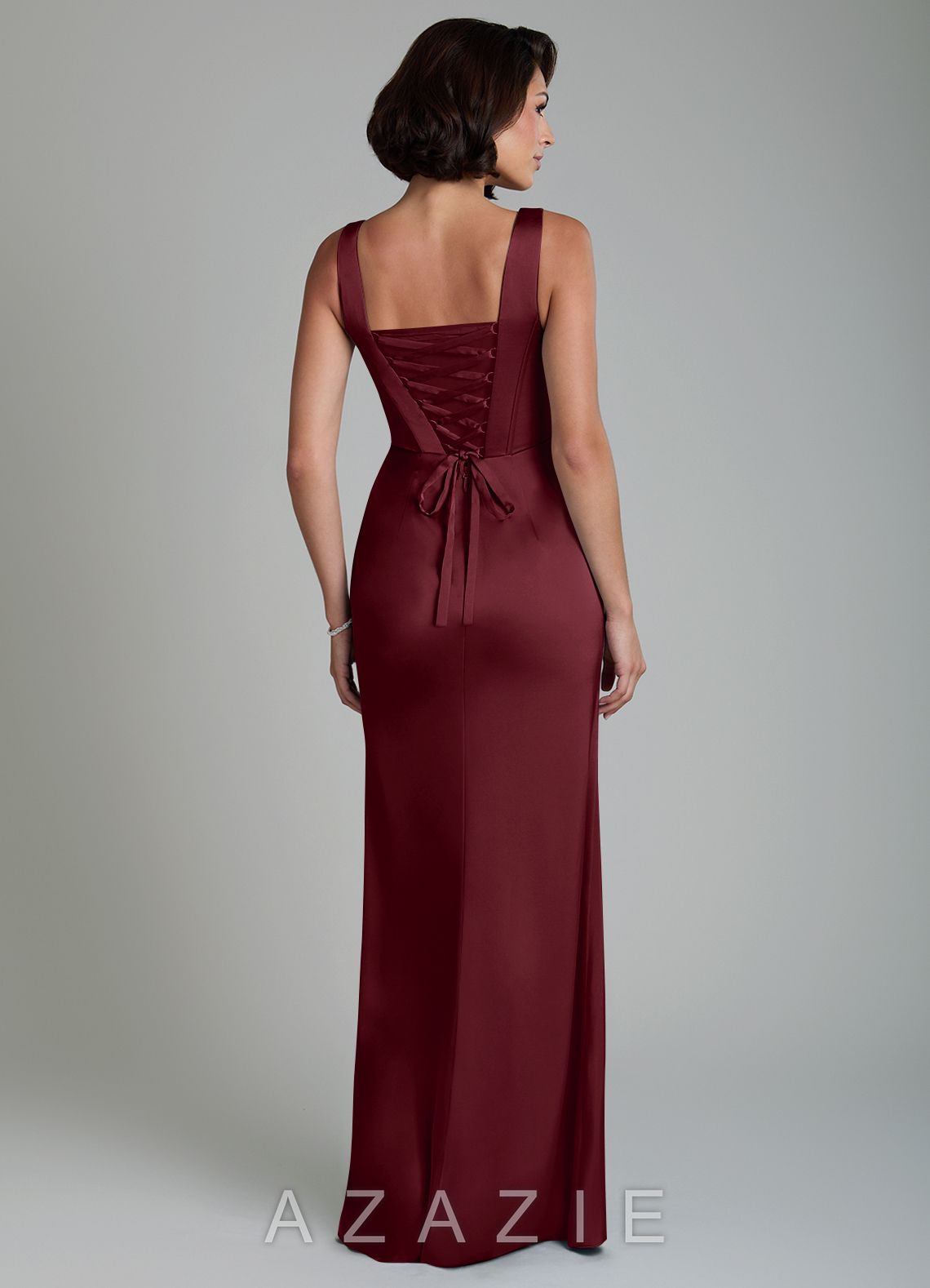 Azazie Amora Cabernet Mermaid Corset Stretch Satin Dress cabernet