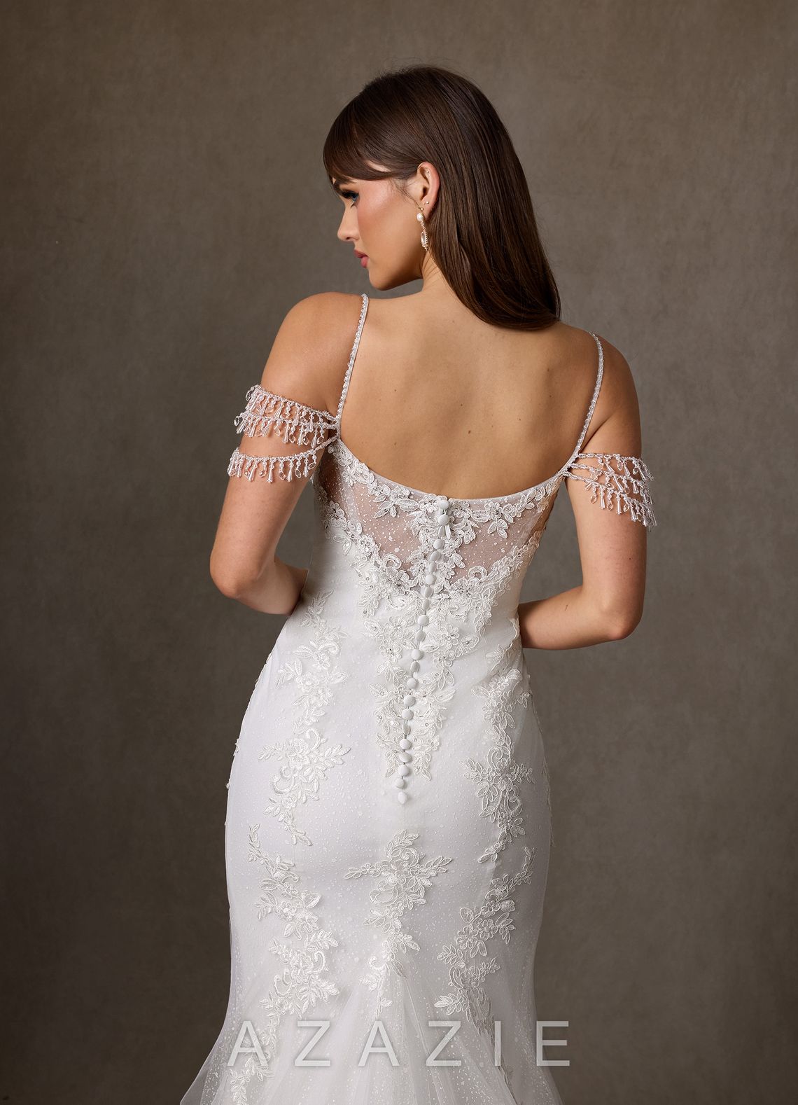 Azazie Saskia Wedding Dress Diamond White Mermaid Sequins Tulle Dress diamond_white