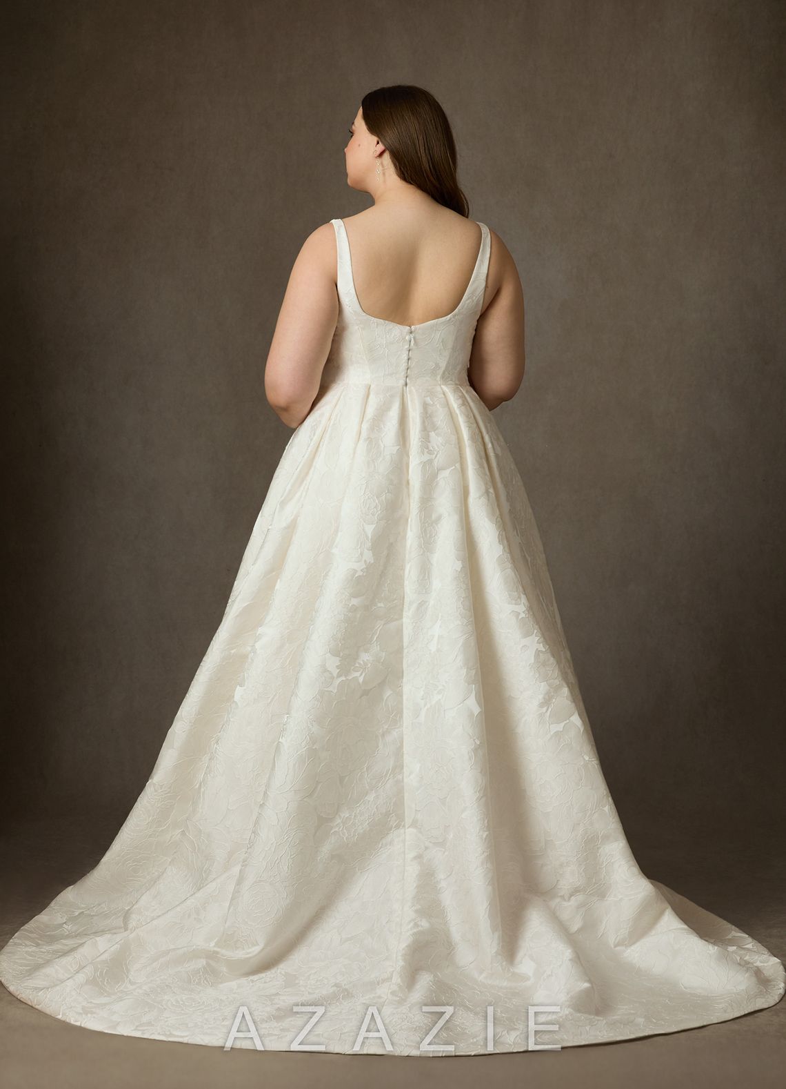 Azazie Ruby Antique White Ball-Gown with Pockets Floral Jacquard Dress antique_white
