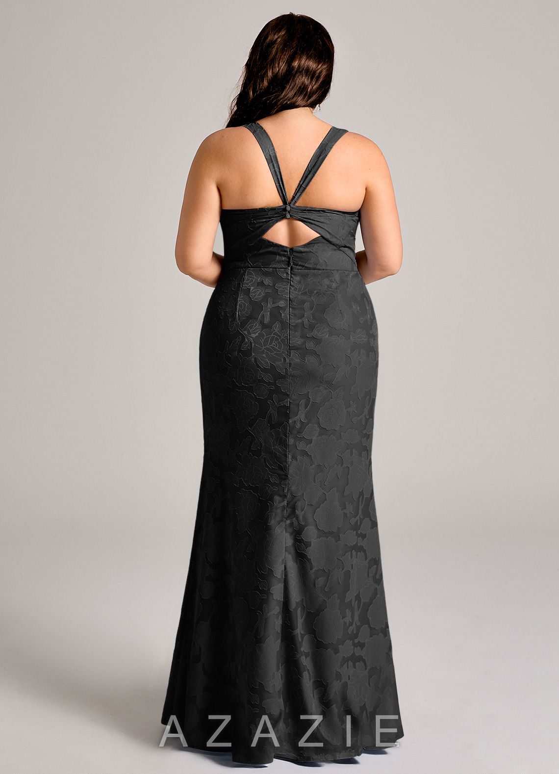 Azazie Mero Black Sheath Pleated Floral Burnout Dress black