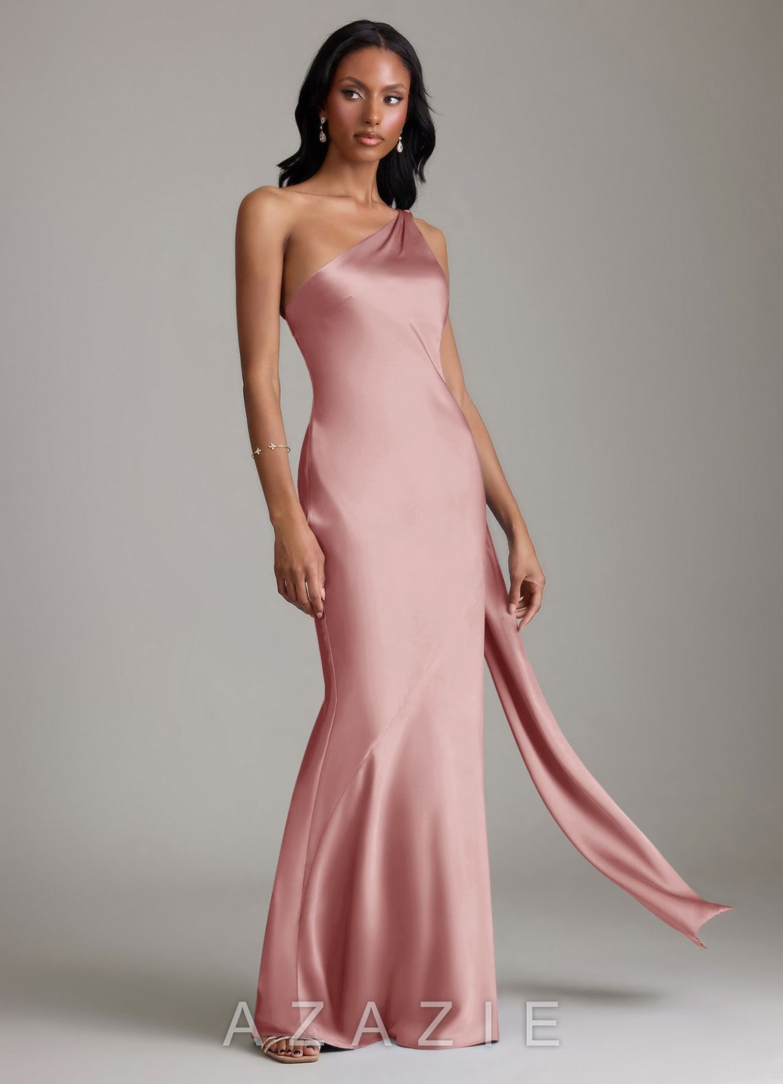 Azazie Juniper Dusty Rose Mermaid One Shoulder Stretch Satin Dress dusty_rose