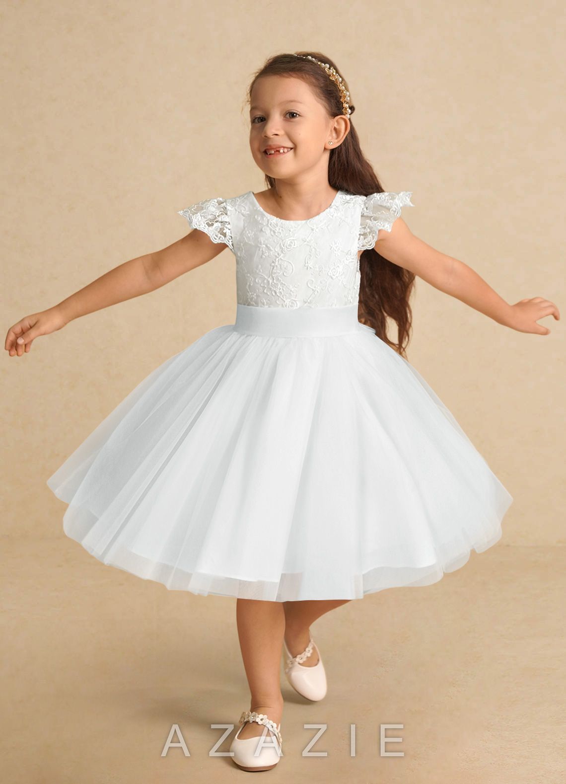 Azazie Vetty Diamond White A-Line Lace Tulle Dress diamond_white