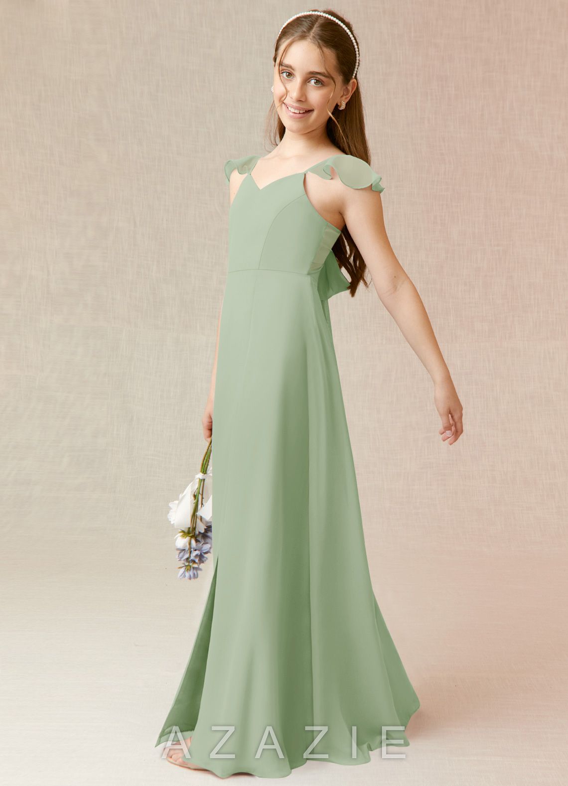 Azazie Everett Junior Dusty Sage A-Line Chiffon Dress dusty_sage