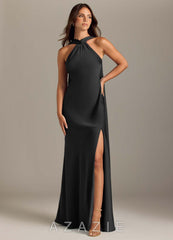 Azazie Kinsley Black Mermaid Side Slit Stretch Satin Dress