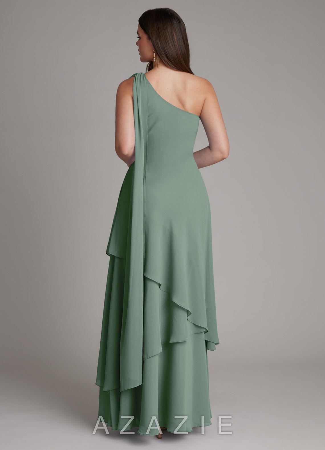 Azazie Monique Eucalyptus A-Line One Shoulder Chiffon Dress eucalyptus