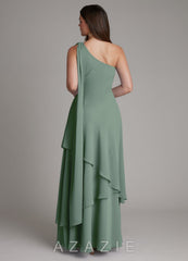 Azazie Monique Eucalyptus A-Line One Shoulder Chiffon Dress eucalyptus