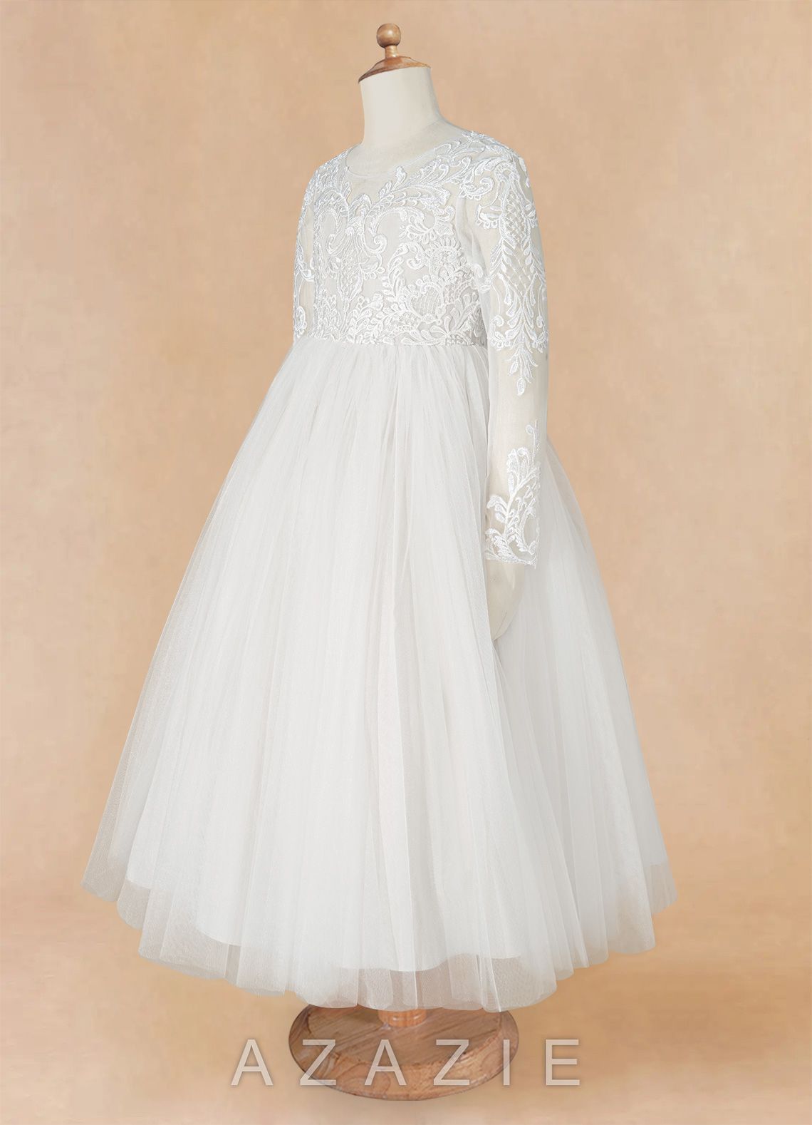 Azazie Elodie Ivory Ball-Gown Lace Dress ivory