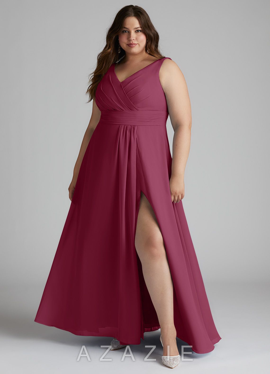Azazie Karina Mulberry A-Line Pleated Chiffon Dress mulberry