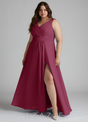 Azazie Karina Mulberry A-Line Pleated Chiffon Dress mulberry