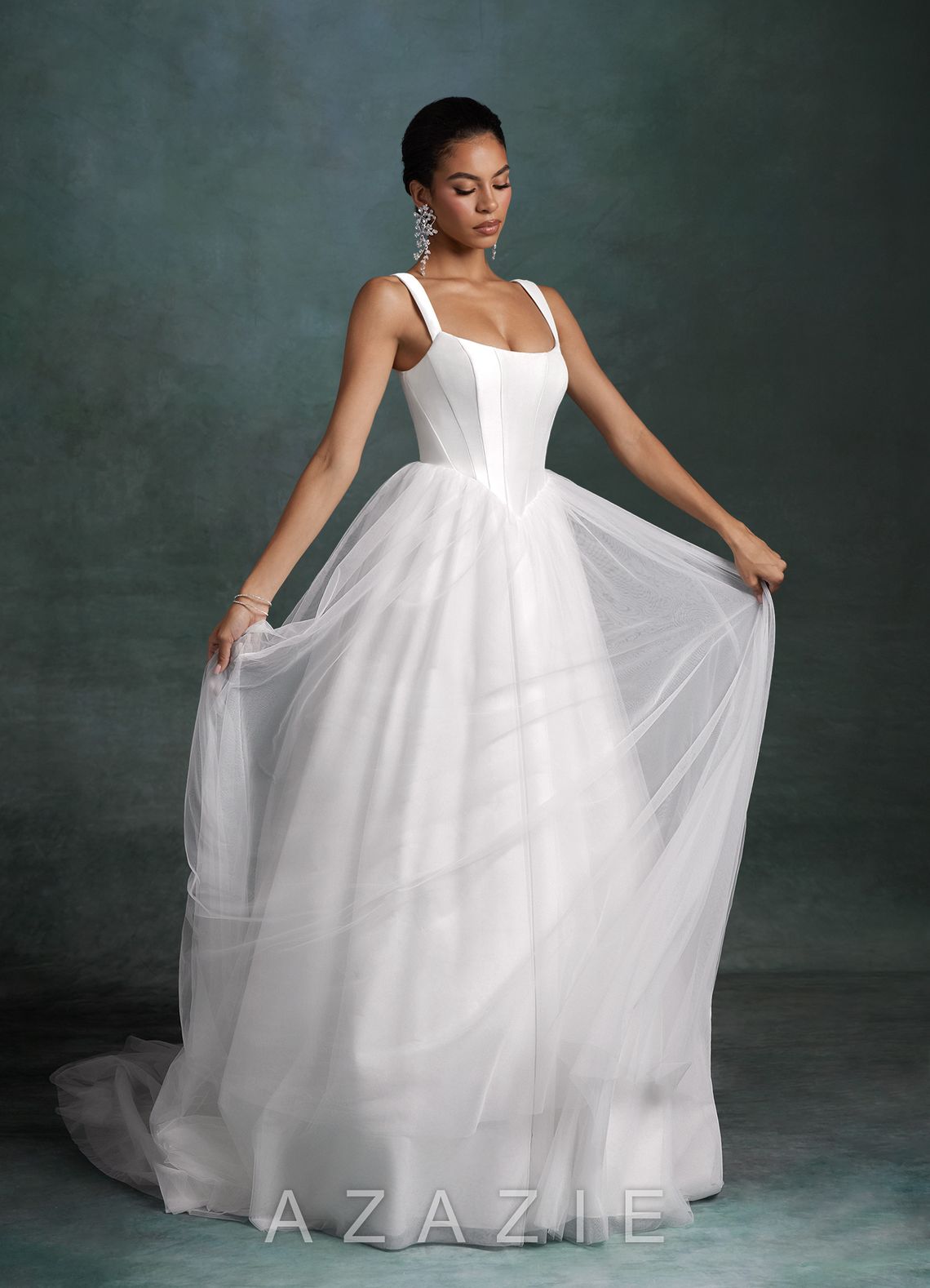 Azazie Jasmine Diamond White Ball-Gown Stretch Mikado Dress diamond_white