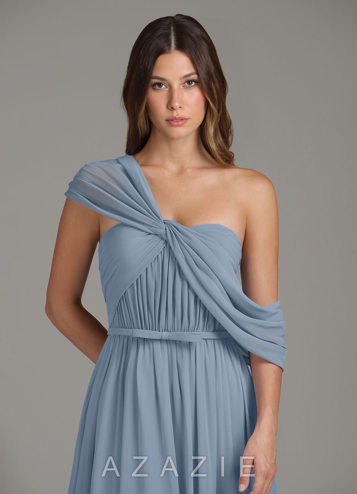 Azazie Nyah Dusty Blue A-Line Off the Shoulder Chiffon Dress dusty_blue